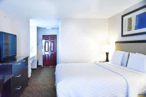爱达荷斯普林斯Argo Inn and Suites的一间酒店客房,配有一张大床和一台平面电视