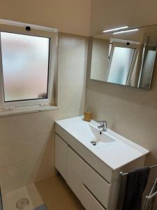 奥德米拉Cabo Sardão Guest House的浴室设有白色水槽和镜子