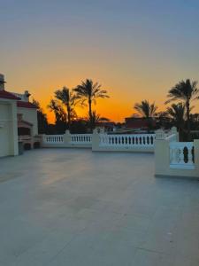 伊斯梅利亚4-BRS Entire FarmHouse in Ismailia lGreen Paradise的白 ⁇ 和棕榈树后日落