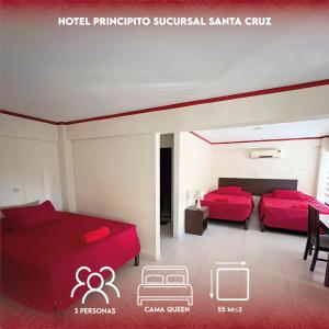 圣克鲁斯PRINCIPITO SANTA CRUZ的红色床单的客房内的两张床