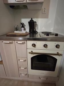 埃斯波Trekker's Haven: Noux National Park Retreat的厨房配有白色炉灶烤箱
