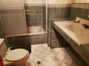 库斯科Vilandré Hotel Cusco的浴室配有卫生间、盥洗盆和浴缸。