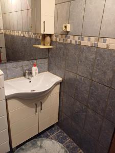 萨拉热窝Himber Rooms的一间带水槽和镜子的浴室