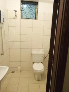坎帕拉Suzie Kampala Uganda的一间带卫生间、水槽和窗户的浴室
