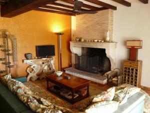 Savignac-de-DurasMaison Les Bardots的带沙发和壁炉的客厅