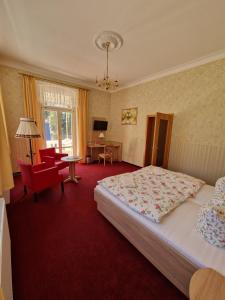 巴特尚道Pension Villa Anna的一间卧室配有一张床,铺有红色地毯