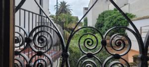 科尔多瓦Palacio de los Angulo casa histórica en el centro de Córdoba的铁门,享有建筑的景色