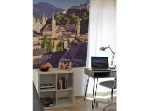 巴特莱辛哈尔Salzburg Comfortable holiday residence的配有书桌和笔记本电脑的桌子