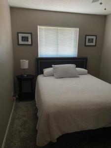 埃尔帕索Comfy Retreat的一间卧室配有一张大床、窗户和一张四柱床