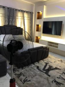 IkuataBeautiful 3-Bed House in Lekki的带沙发和平面电视的客厅