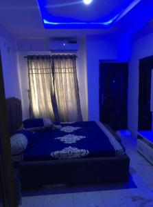 IkuataBeautiful 3-Bed House in Lekki的一间卧室配有一张蓝色天花板的床