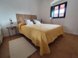 莫托拉Vila Nova Guest House的一间卧室配有一张带黄色毯子的大床