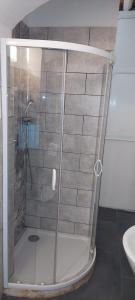 佛罗伦萨美第奇酒店的浴室里设有玻璃门淋浴
