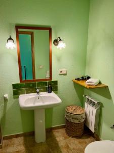 Serra de DaróCan Pujol - Turismo Rural的绿色浴室设有水槽和镜子