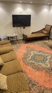 艾卜哈إستراحة المزرعة的带沙发和平面电视的客厅