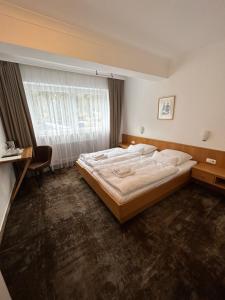 卡普伦Pension Baranekhof - accommodation in nature - Baranek Resorts的一间卧室设有一张大床和一个窗户。