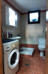 萨莫色雷斯Vaikouzis Houses的一间带洗衣机和卫生间的浴室