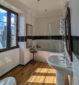 Saint-Amand-JartoudeixTrente-Trois Le Nouhaud的浴室配有盥洗盆和浴缸。