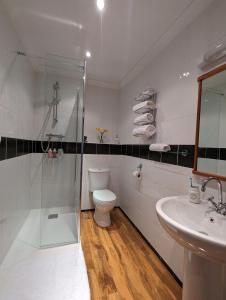 Saint-Amand-JartoudeixTrente-Trois Le Nouhaud的带淋浴、卫生间和盥洗盆的浴室