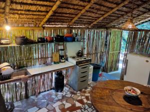 比尔卡班巴Rumi Wilco Ecolodge & Nature Reserve-Cabañas & Camping的厨房配有柜台、炉灶和桌子