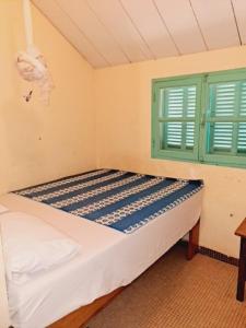 格雷岛Auberge Mariama BA的一间卧室设有一张床和一个绿色的窗户