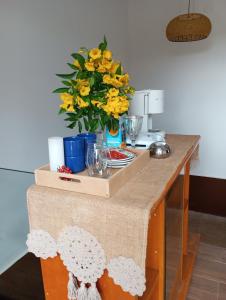 恩卡纳西翁Habitaciones con amplia terraza的一张桌子上放着黄花花瓶