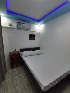 卡瓦延市Homelux Transient House的一间卧室设有一张蓝色天花板的大床