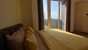 康提Sun Dove Suite的一张位于带大窗户的房间内的床铺