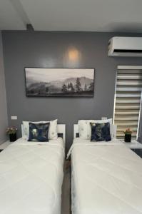 达沃市Anavada Apartment - Davao City的一间卧室设有两张床,墙上挂着一幅画