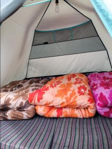 KedārnāthRajwan peradise tents的帐篷内的2个床上枕头