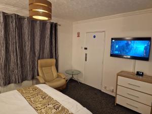 BuckinghamshireSteyn Guest Lodge的酒店的客房 - 带一张床、椅子和电视