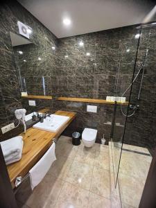 ChortkivГетьман Готель & SPA的带淋浴、盥洗盆和卫生间的浴室