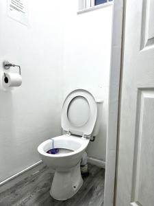 诺丁汉Comfy Room in Nottingham的浴室设有蓝色的卫生间