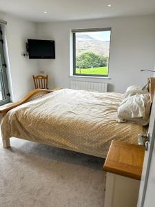 斯尼姆Sneem Farmhouse的一间卧室设有一张床和一个窗口