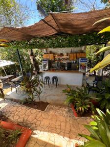 圣卡塔利娜岛Nativo的庭院设有带桌椅的酒吧