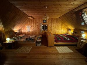 GrabenMountain Adventure Base - Vienna Alps的小木屋内带两张床的房间