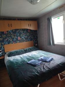 KolhamDe Veenborg的一间卧室配有一张床,上面有两条毛巾
