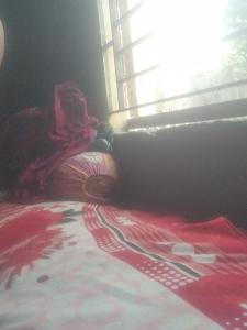 加尔各答Hours home的一张带红色毯子和窗户的床