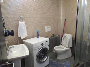 萨克德佐尔镇Дом с камином的一间带洗衣机和卫生间的浴室