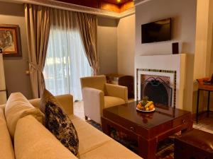 马拉喀什Pavillon du Golf -Palmeraie suites的带沙发和壁炉的客厅
