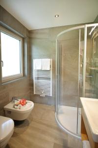 圣克里斯蒂娜Apartments La Mana的带淋浴、卫生间和盥洗盆的浴室