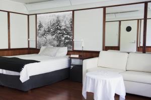 鲁卡皇家卢卡酒店的一间卧室配有一张床和一张沙发