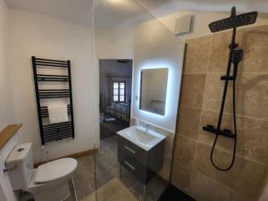 罗什舒瓦尔Lovingly renovated 3 bedroom townhouse的浴室配有卫生间、盥洗盆和淋浴。