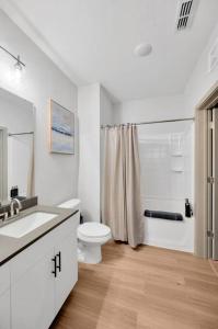 坦帕Luxury Stylish Apt in Historic Ybor City的白色的浴室设有卫生间和水槽。