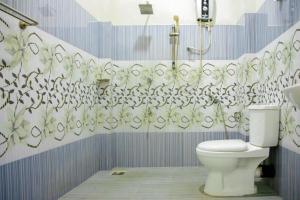 蒂瑟默哈拉默New Cormorant Lake Resort & Yala Safari Place的一间带卫生间和淋浴帘的浴室