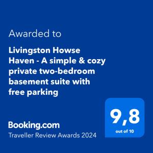 卡尔加里Livingston Howse Haven - A simple & cozy private two-bedroom basement suite with free parking的带有质感的手机的屏幕显示器,简单而舒适