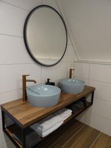 WapserveenB&B Geniet Nátuurlijk的浴室设有2个水槽和镜子