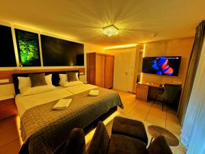 康斯坦茨Boardinghouse HOME - adults only -的配有一张床和一台平面电视的酒店客房