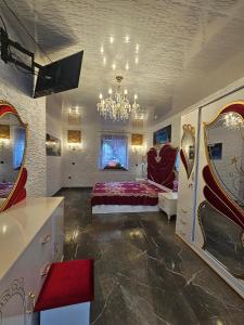 斯维诺乌伊希切Willa Aurelcia的大型客房配有一张床和吊灯。