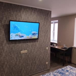 陶格夫匹尔斯Kandavas Apartments的一间酒店客房内的墙上设有一台平面电视